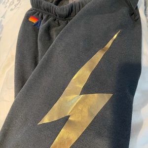 Aviator Nation Gold Bolt Metallic Sweats